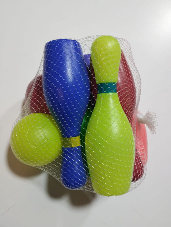 Boliche mediano c/6 pinos y dos pelotas mediano colores