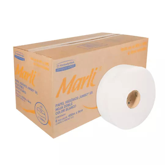 Papel Higiénico blanco Marli, caja c/ 6 bobinas 400m jumbo mod 90510