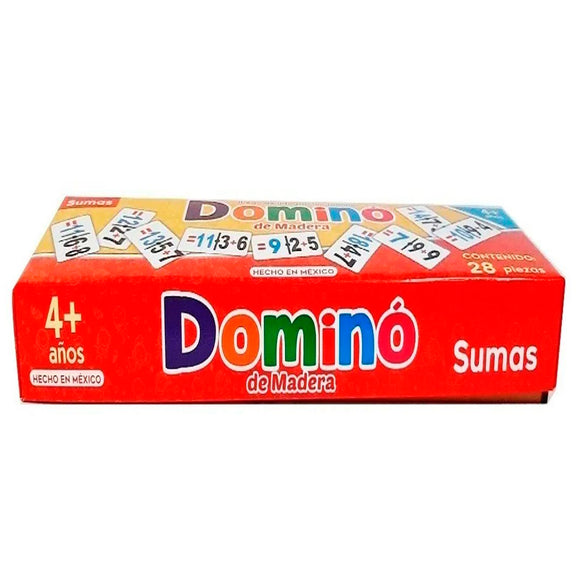 Domino didáctico de madera Sumas, 28 pz