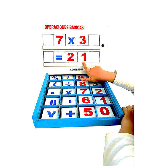 Caja de madera operaciones básicas números y signos