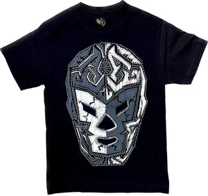 Playera plus Luchador Wagner blanco/gris, pedrería Lucha Libre